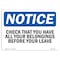 Signmission OSHA Notice, 5" Height, Check That You Have All Your Belongings Sign, 7" X 5", Landscape OS-NS-D-57-L-10552 - alternate 1